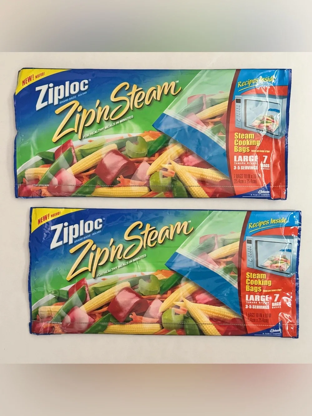 Lot of 2 Ziploc Zip 'n Steam Cooking Bags Large 7 Ct per package *discontinued*
